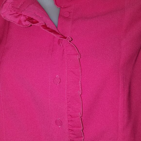 J Crew Sleeveless Ruffle Trim Crepe Blouse Fuchsia Pink Size 8 Like NEW - Picture 9 of 9